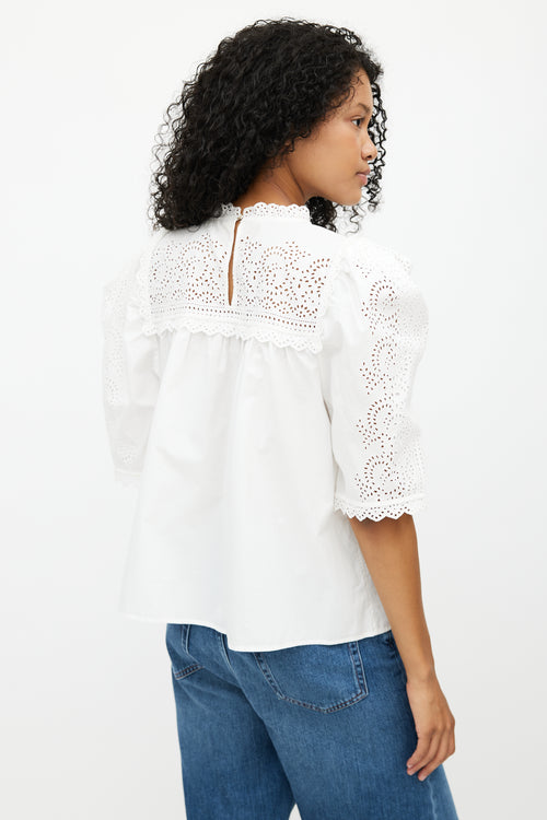 Ulla Johnson White Gathered Eyelet Top