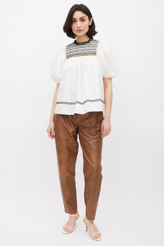 Ulla Johnson White 
Multicolour Embroidered Smocked Top