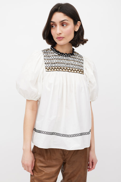 Ulla Johnson White 
Multicolour Embroidered Smocked Top