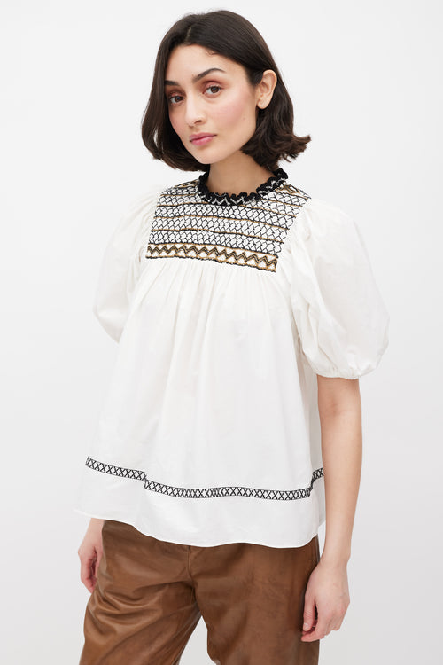 Ulla Johnson White 
Multicolour Embroidered Smocked Top