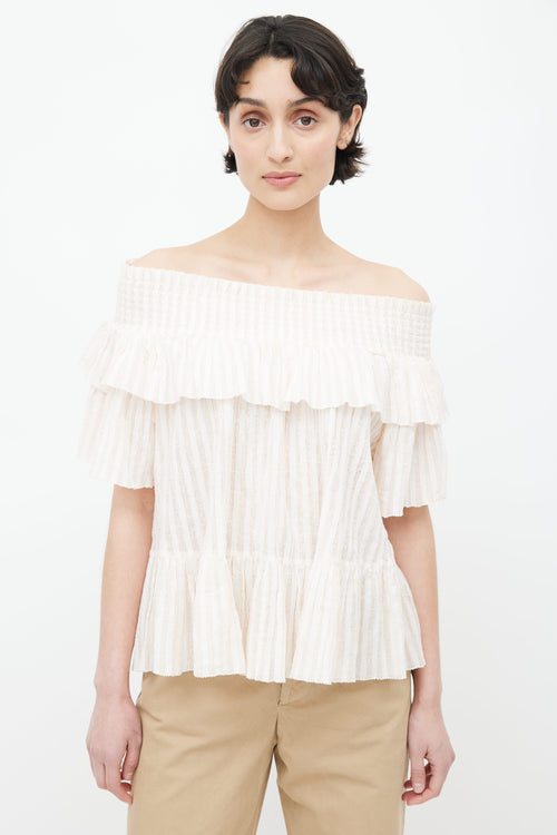 Ulla Johnson Pink 
White Off Shoulder Top