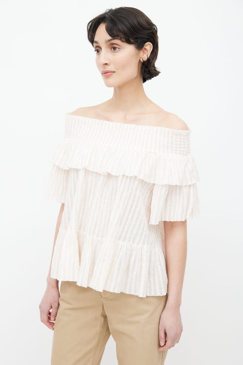 Ulla Johnson Pink 
White Off Shoulder Top