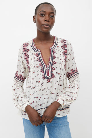 Ulla Johnson White Silk Floral Embroidered Blouse