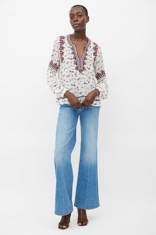 Ulla Johnson White Silk Floral Embroidered Blouse