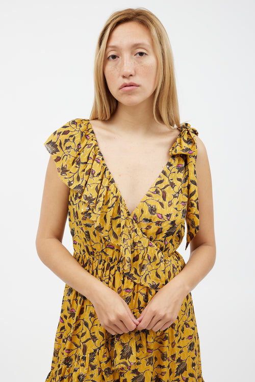 Ulla Johnson Yellow 
Black Floral Ruffled Dress