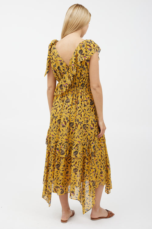 Ulla Johnson Yellow 
Black Floral Ruffled Dress