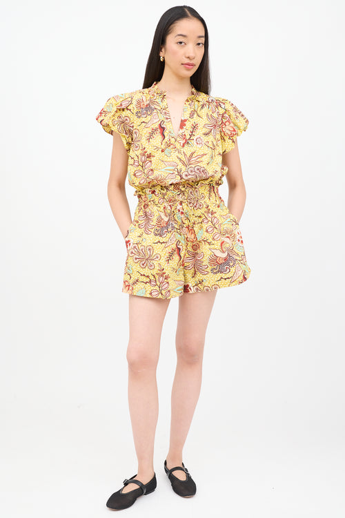 Ulla Johnson Yellow Multi Colour Top 
Shorts Set