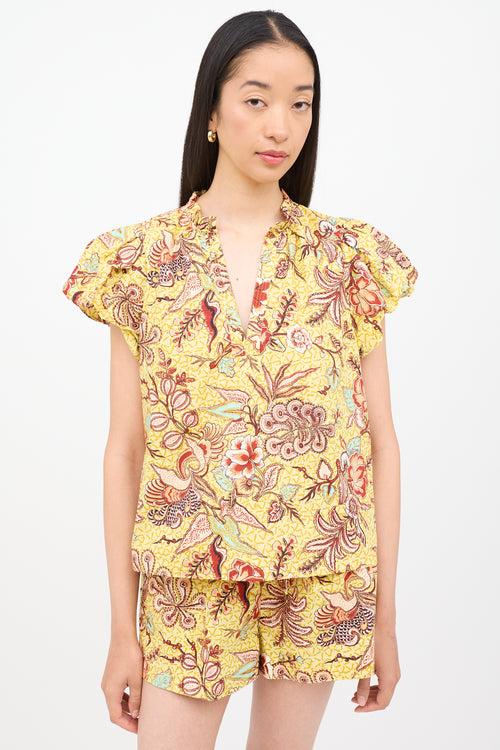 Ulla Johnson Yellow Multi Colour Top 
Shorts Set