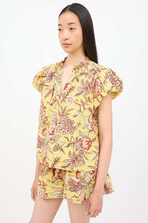 Ulla Johnson Yellow Multi Colour Top 
Shorts Set