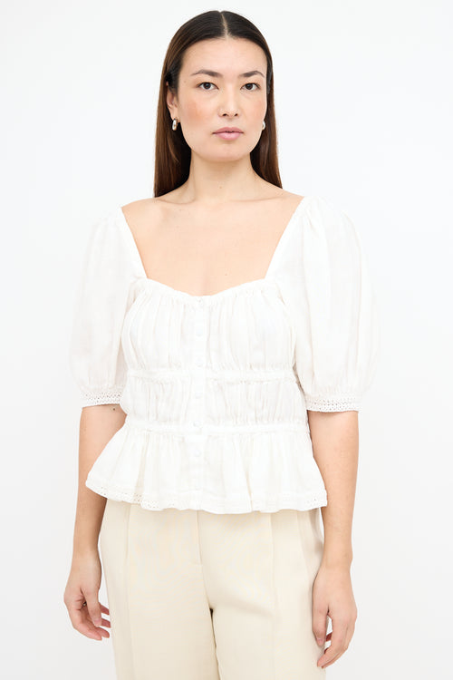 Ulla Johnson Cream Linen Puff Sleeve Top