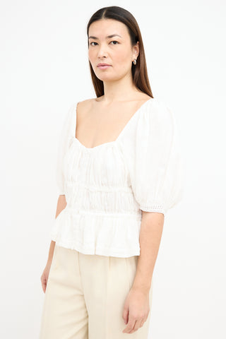  Cream Linen Puff Sleeve Top