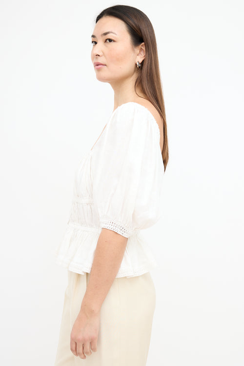  Cream Linen Puff Sleeve Top