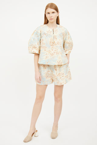 Ulla Johnson Blue 
Cream Print Top