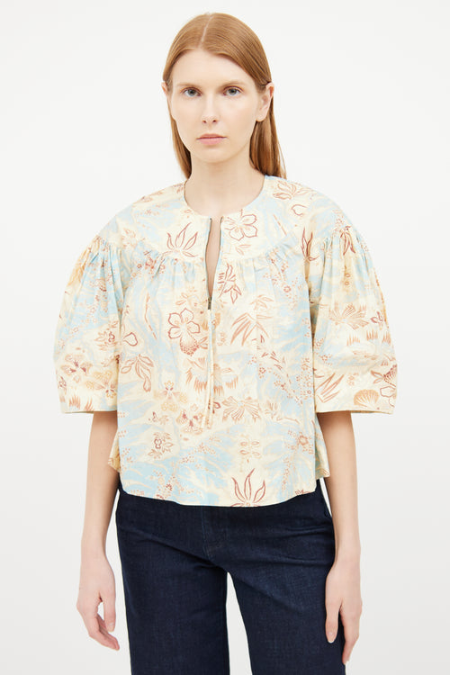 Ulla Johnson Blue 
Cream Print Top