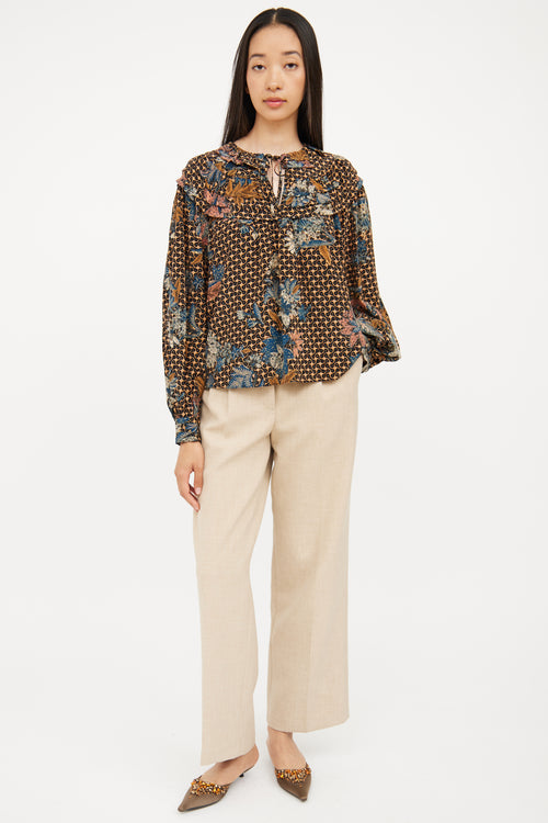 Ulla Johnson Brown 
Black Silk Pattern Blouse