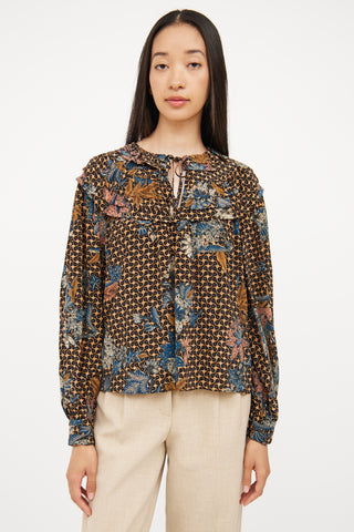 Ulla Johnson Brown 
Black Silk Pattern Blouse