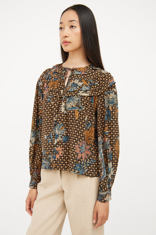 Ulla Johnson Brown 
Black Silk Pattern Blouse