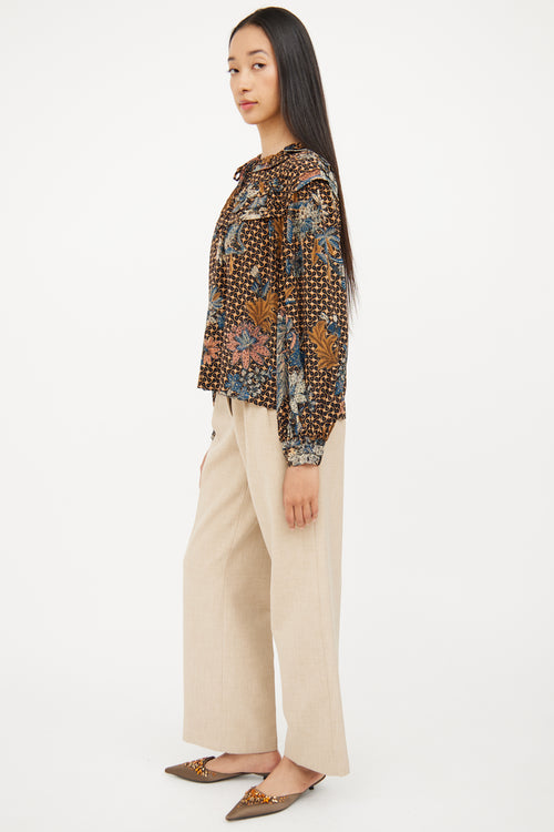 Ulla Johnson Brown 
Black Silk Pattern Blouse