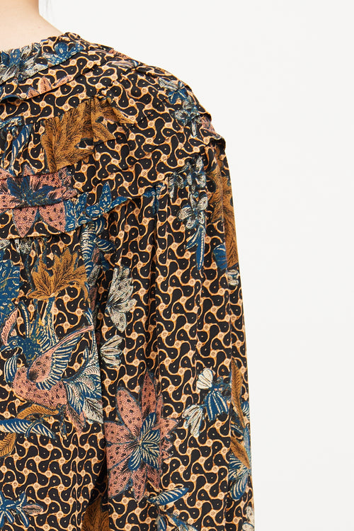 Ulla Johnson Brown 
Black Silk Pattern Blouse