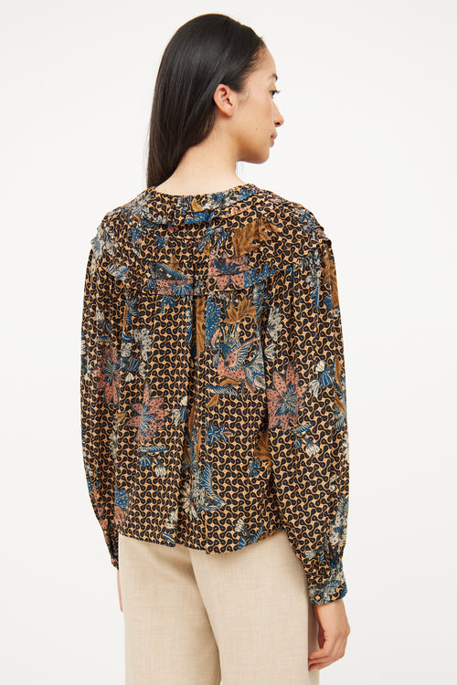 Ulla Johnson Brown 
Black Silk Pattern Blouse