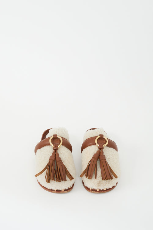 Ulla Johnson Cream Shearling Brown Leather Ruby Mule