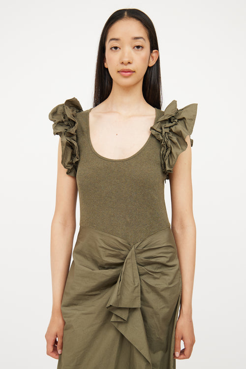 Ulla Johnson Green Cotton Ribbed 
Ruffled Dress