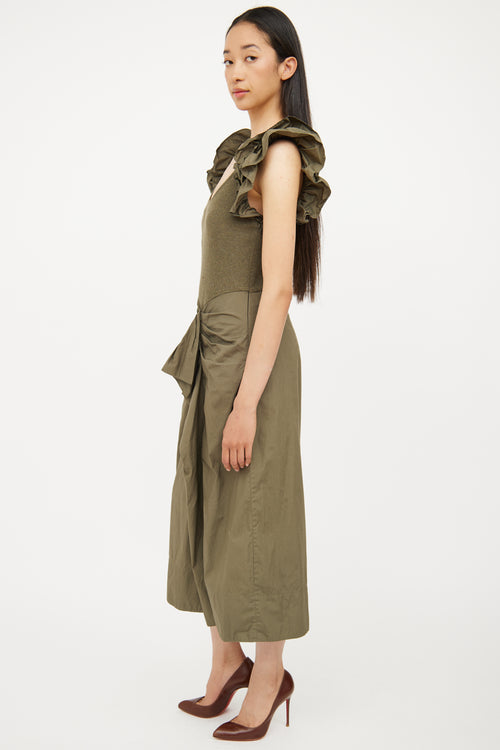 Ulla Johnson Green Cotton Ribbed 
Ruffled Dress