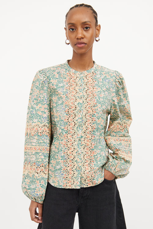 Ulla Johnson Green 
Multi Colour Pattern Button Blouse