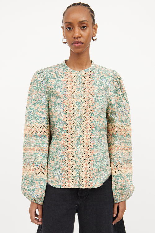 Ulla Johnson Green 
Multi Colour Pattern Button Blouse