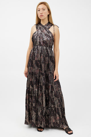 Ulla Johnson Black 
Multicolour Metallic Silk Dress