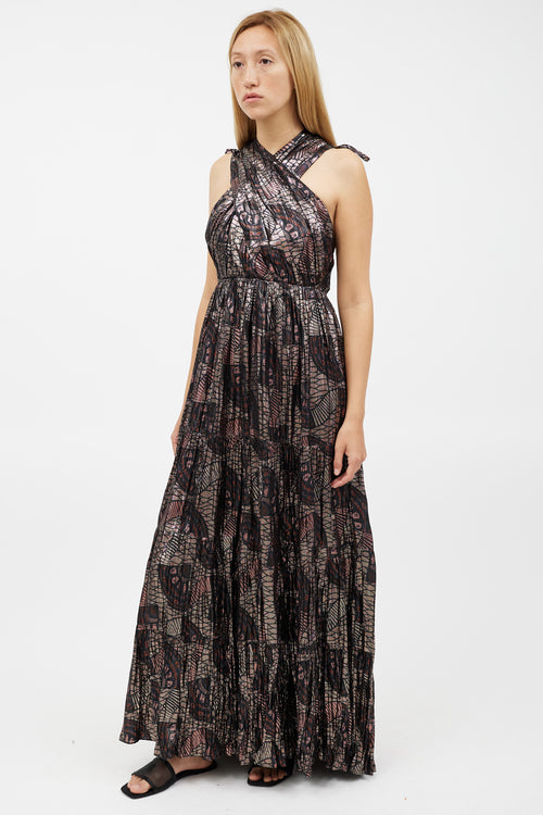 Ulla Johnson Black 
Multicolour Metallic Silk Dress