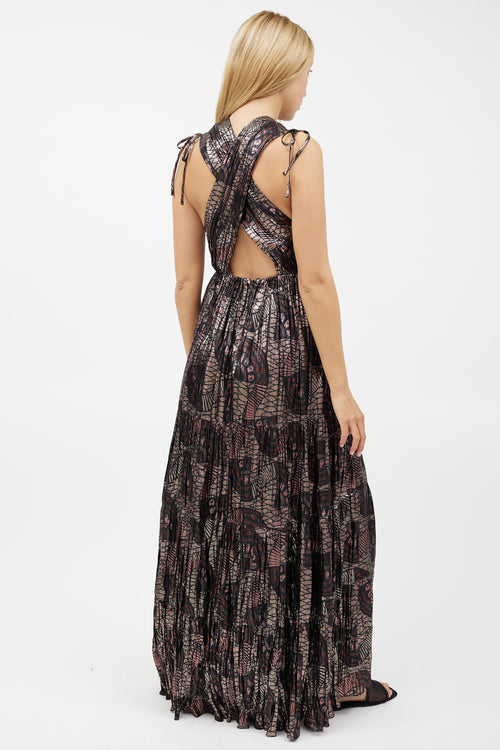 Ulla Johnson Black 
Multicolour Metallic Silk Dress