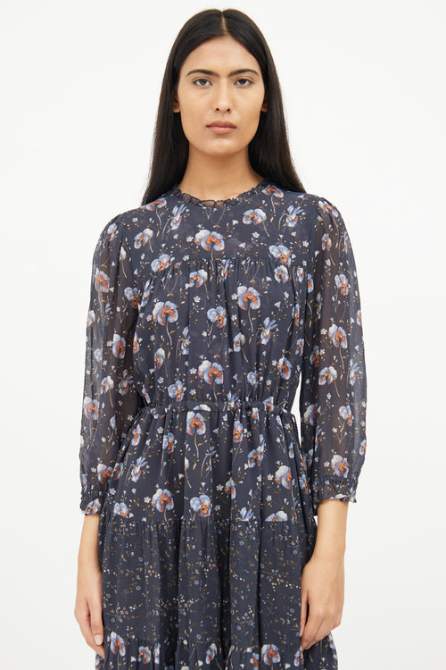 Ulla Johnson Blue Multi Colour Floral Silk Dress