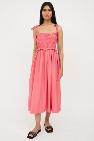 Ulla Johnson Pink Cotton Ashkara Smocked Midi Dress