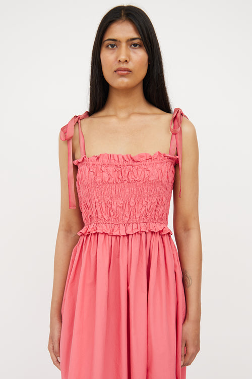 Ulla Johnson Pink Cotton Ashkara Smocked Midi Dress