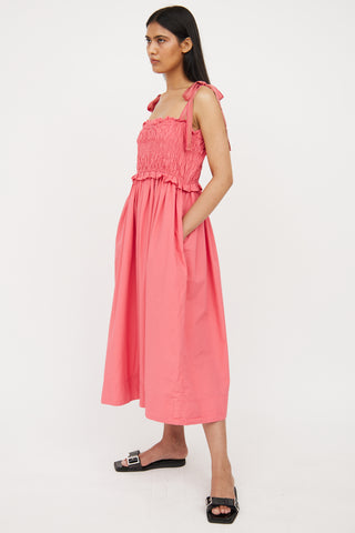 Ulla Johnson Pink Cotton Ashkara Smocked Midi Dress