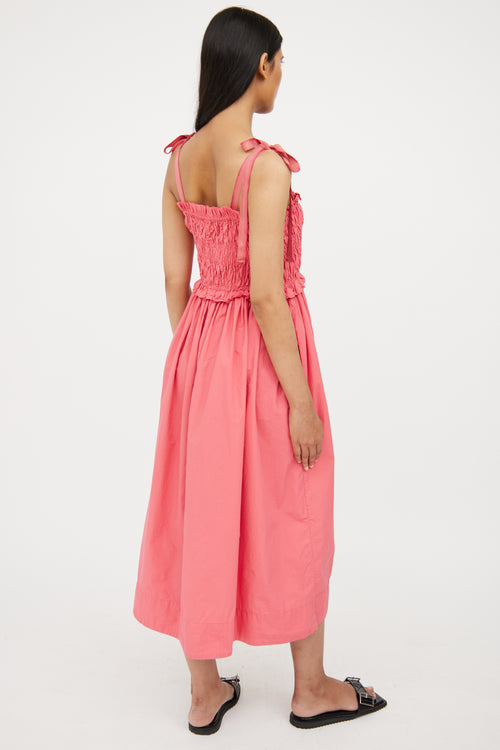 Ulla Johnson Pink Cotton Ashkara Smocked Midi Dress