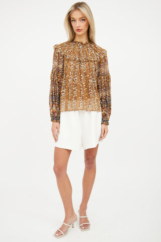 Ulla Johnson Brown 
Gold Silk Ruffle Top