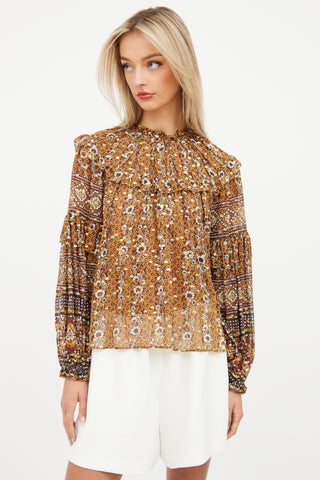 Ulla Johnson Brown 
Gold Silk Ruffle Top