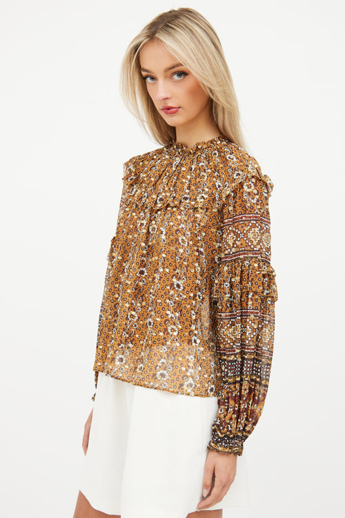 Ulla Johnson Brown 
Gold Silk Ruffle Top