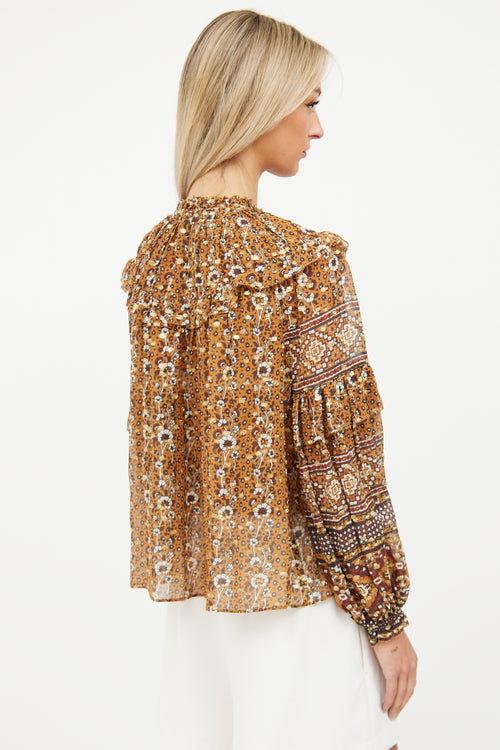 Ulla Johnson Brown 
Gold Silk Ruffle Top