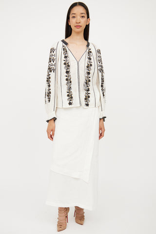 Ulla Johnson White 
Black Embroidered Cotton Blouse