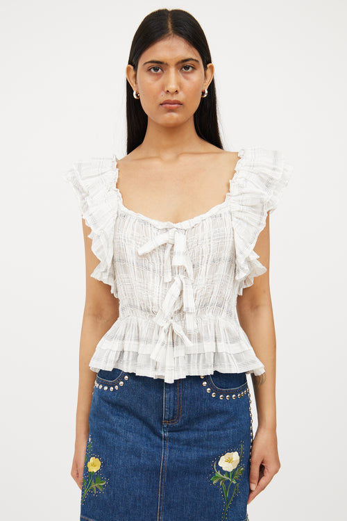 Ulla Johnson White 
Grey Plaid Ruffle Top