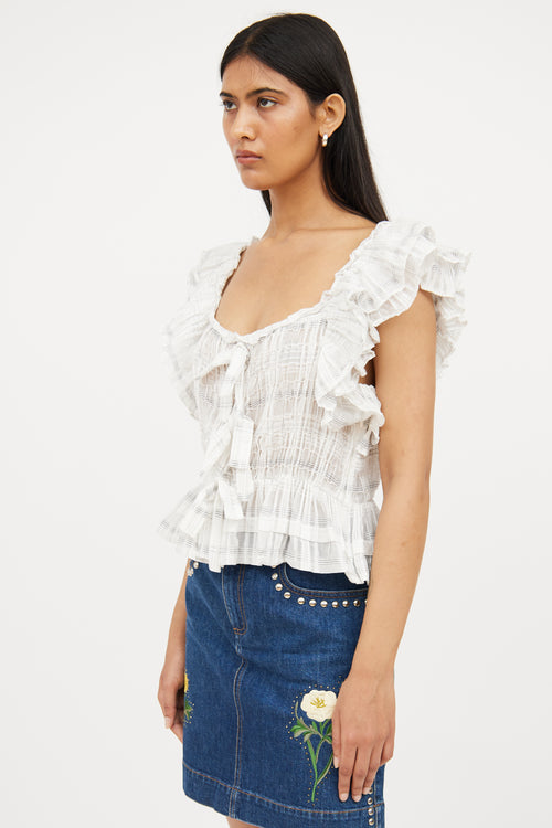 Ulla Johnson White 
Grey Plaid Ruffle Top