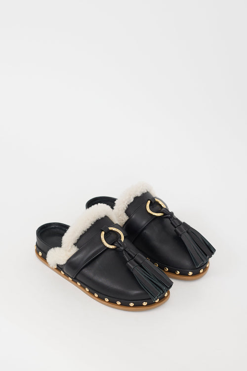 Ulla Johnson Black Leather 
Shearling Ruby Mule