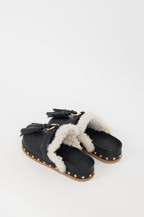 Ulla Johnson Black Leather 
Shearling Ruby Mule