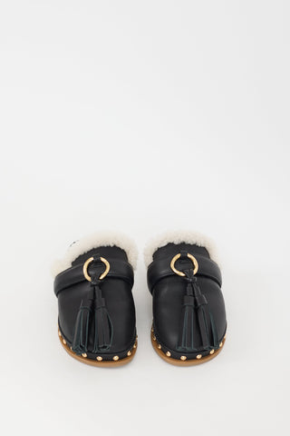 Ulla Johnson Black Leather 
Shearling Ruby Mule