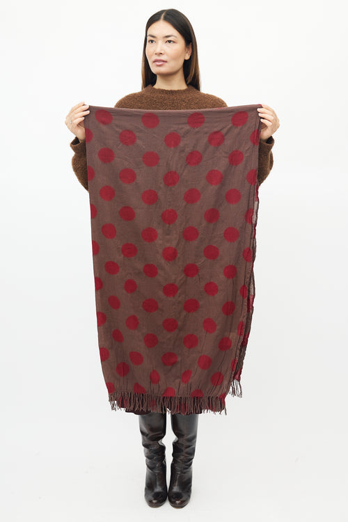 Uma Wang Brown 
Red Polka Dot Wool Scarf