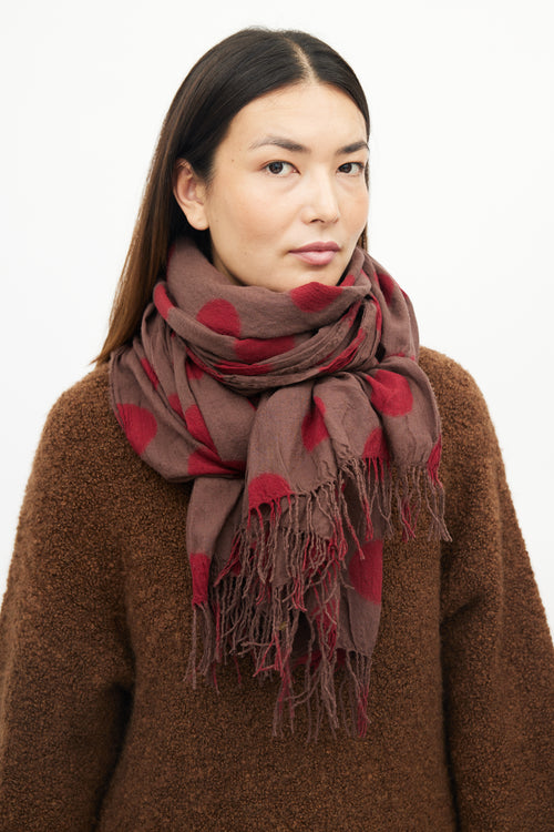 Uma Wang Brown 
Red Polka Dot Wool Scarf