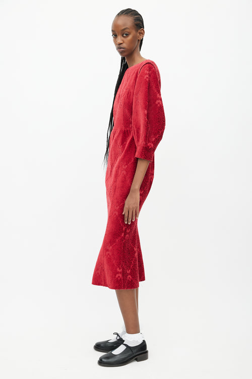 Undercover Red Velvet Detachable Sleeve Dress